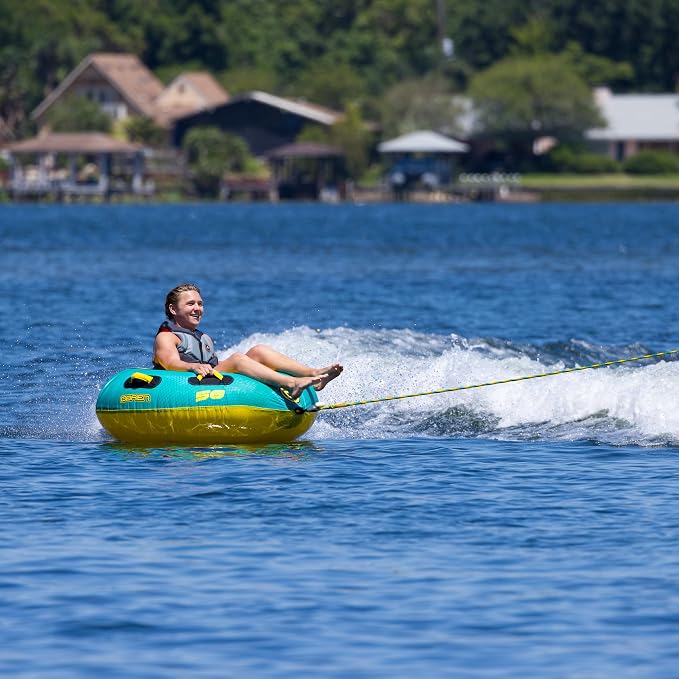 O'Brien LeTube Towable Tube – 1 Person Donut-Style Inflatable Water Tube for Boating, Lake, and Watersports – 56" Durable PVC & Nylon Cover with Lightning Valve and Quick Connect Tow Hook