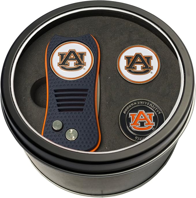 Team Golf NCAA Gift Set Switchblade Divot Tool with 3 Double-Sided Magnetic Ball Markers, Patented Single Prong Design, Causes Less Damage to Greens, Switchblade Mechanism