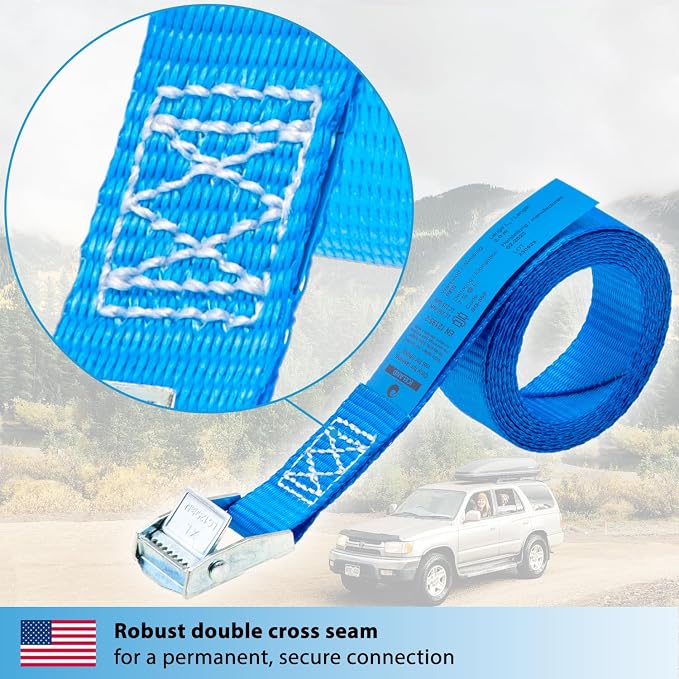 valonic Iceland - tie Down Straps - 4 Pack, 6.5 ft x 1 inch, 1100 lbs, Protection pad, TÜV Rheinl. Certified, cam Buckle - for roof Rack, Surfboard, Kayak, Boat and Bike, Black