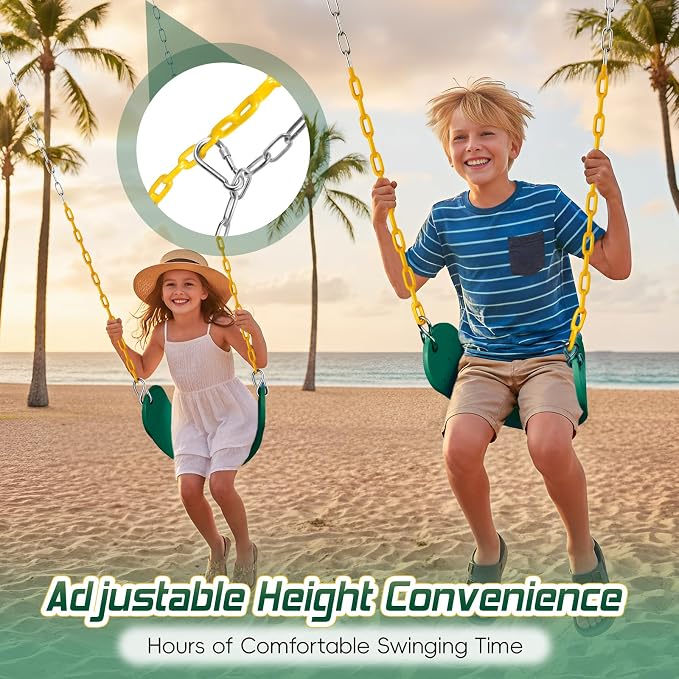 SEKKVY Swing Seats with 66" Heavy Duty Chains, Swing Set Accessories Replacement with Snap Hooks, Toddler Swings Supports 250 lbs for Outdoor Backyard Playground, Indoor Swing for Kids, Green 1 Pack