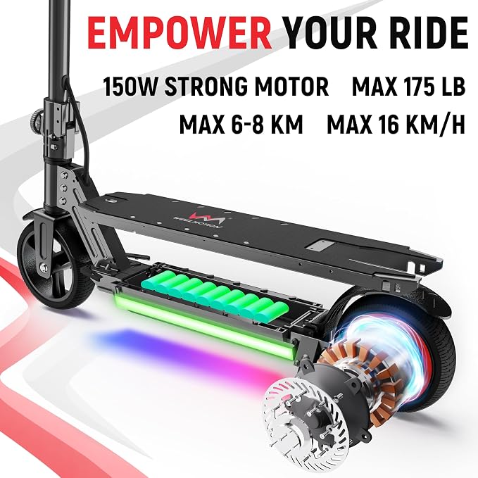 Classic Foldable Electric Scooter for Kids, Bright Front Lights, Shining Pedal Lights, LED Display, Dual Brakes 150W Motor Kids Electric Scooter, UL2272 Certified