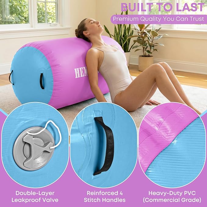 Inflatable Gymnastics Air Barrel Roller with Electric Pump, Heavy Duty PVC Tumbling Barrel Back Handspring Trainer, Air Tumble Track Mat for Home Gym, Cheerleading, Yoga Practice