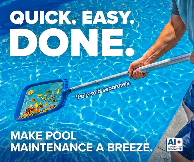 Pool Leaf Skimmer Net for Cleaning with 13 Feet Aluminum Telescopic Pool Pole Swimming Pool Leaf Net - Heavy Duty, Reinforced Frame, Large Capacity Pool Rake // The Ultimate