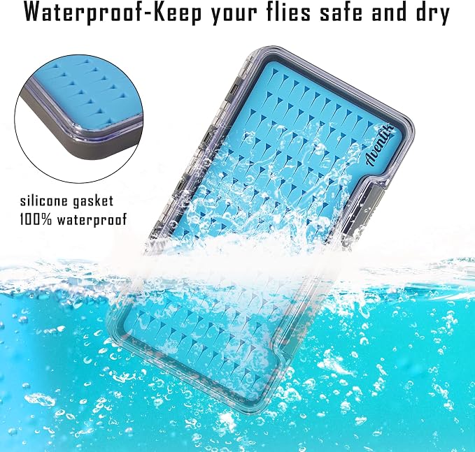 3 PC Fly Fishing Box Silicone Super Slim Waterproof Fly Fishing Tackle Trays Box Best Pocket Storage 7.36"X4.02"X0.63" (Waterproof-Blue Silicone)