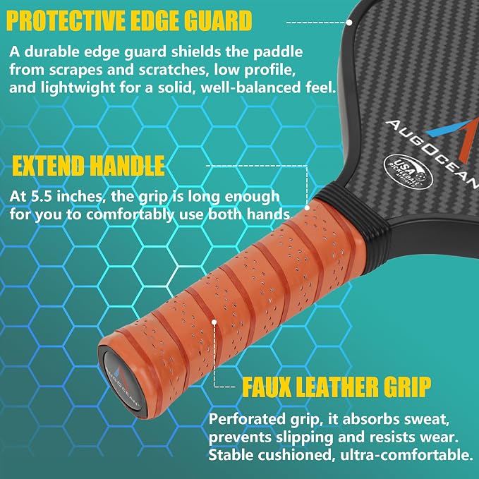 Pickleball Paddle,Pickleball Paddles-3K Raw Carbon Fiber Pickle Ball Paddle Surface with Great Grit & Spin,T700 Pickleball Racket with Excellent Power,Control and Balance,USAPA Approved