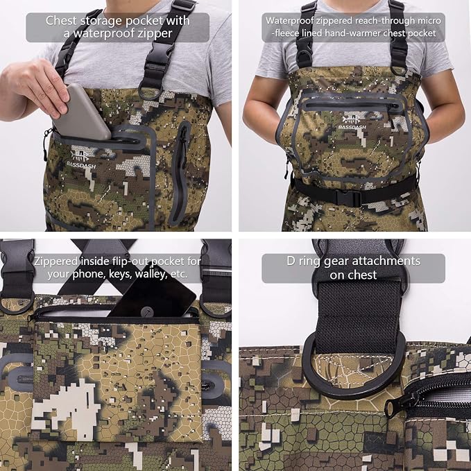 BASSDASH Breathable Ultra Lightweight Chest Stocking Foot Fishing Hunting Waders for Men