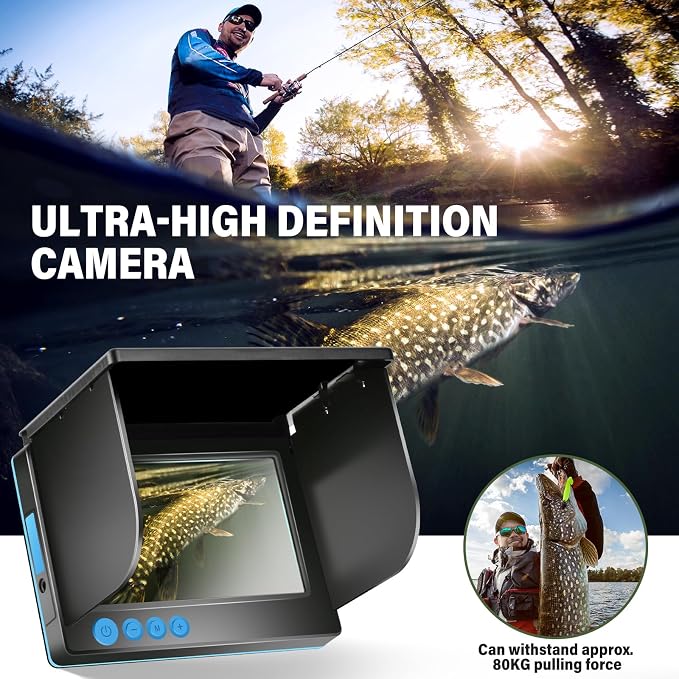5inch Portable Fish Finder Camera Underwater Fishing Camera, 220° Wide Angle Infrared Night Vision, Host IP65 Waterproof Ice Fishing Camera for Ice, Lake and Boat (A)
