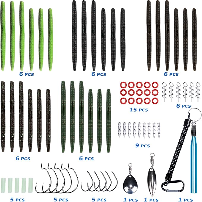 4"/5" Senko Worms Kit, Salt Impregnated Soft Plastic Lures | 30/50/78/100 Wacky Worms for Bass Fishing, Freshwater & Saltwater Applications,Artificial fishing bait