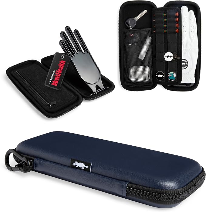 Platypus Golf Co. Golfing Caddie EVA Travel Case Organizer with Bamboo Tees & Ball Marker - Hand Reversible Hinging Glove Shaper & Holder, Mesh Pocket & Storage Slots, Golfers Cases for Men & Women