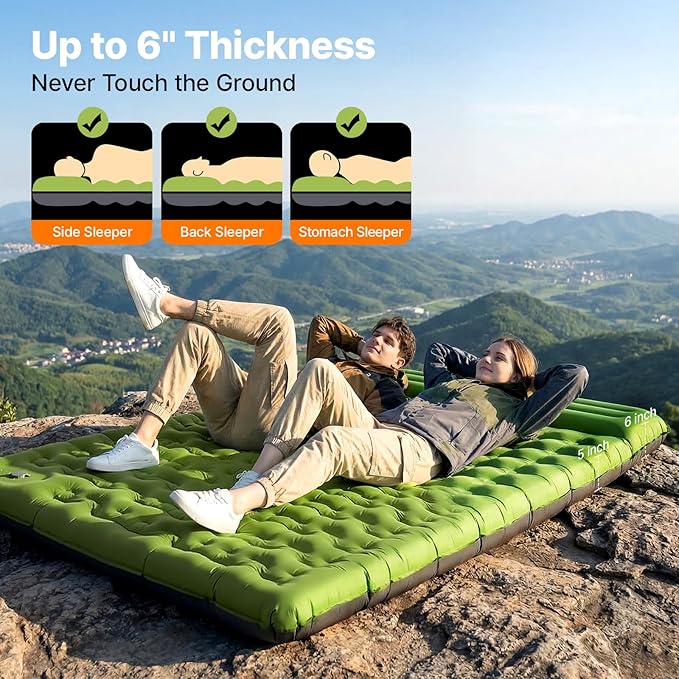 OGERY Sleeping Pad, Ultralight Inflatable Sleeping Pad for Camping with Pillow Built-in Foot Pump, 6" Extra-Thick Reinforced Camping Mattress for Hiking, Backpacking, Tent