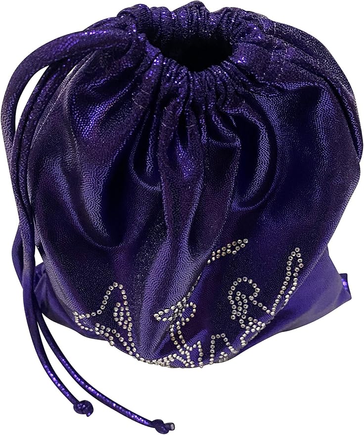 LIL'FOX 8"x10" Drawstring Gymnastics SMALL GRIP BAG 26x20cm - Lightweight Bag for Personal Equipment - Shiny Foil Rhinestones