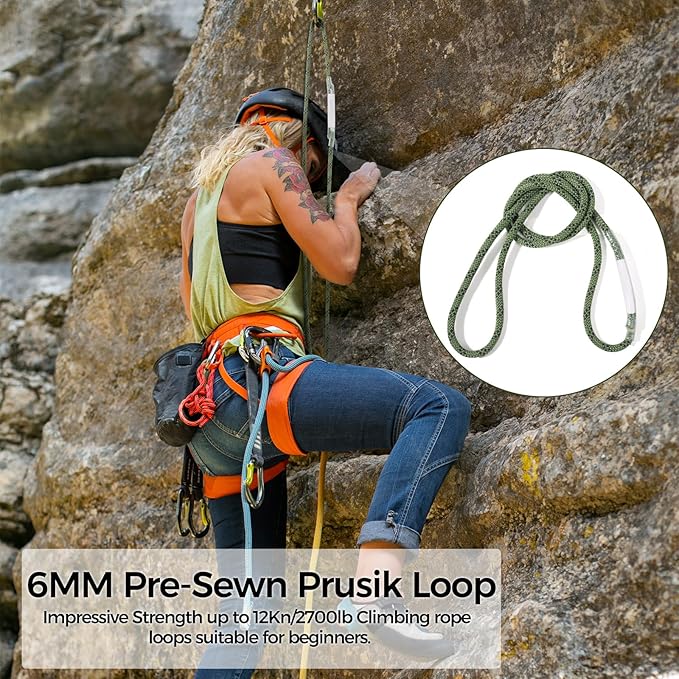 1/4 Inch Pre-Sewn Prusik Loop 24 Inch, Premium Aramid Nylon Hybrid Cord 12kN, Superior Heat Abrasion Resistant Rope Loop for Arborist Rescue Outdoor Rigging