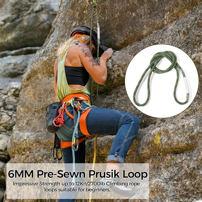 1/4 Inch Pre-Sewn Prusik Loop 24 Inch, Premium Aramid Nylon Hybrid Cord 12kN, Superior Heat Abrasion Resistant Rope Loop for Arborist Rescue Outdoor Rigging