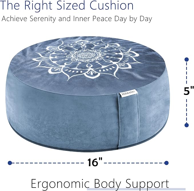 Hihealer Meditation Cushion, Traditional Tibetan Meditation Pillow Velvet Cover - Large Floor Cushion Seating for Adults - Yoga Buckwheat Bolster for Women、Moms