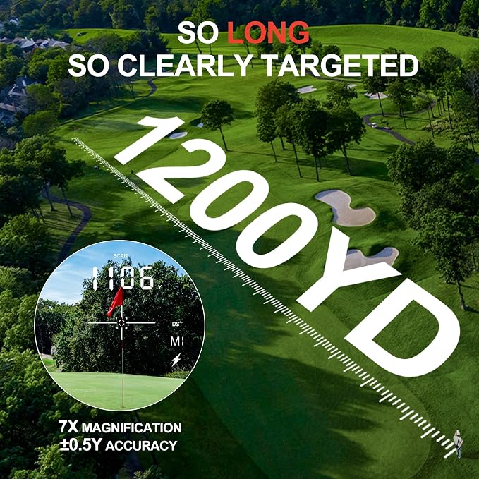 VISIOGEAR Golf Rangefinder with Slope, 1200 Yards Laser Range Finder for Golfer, 7X Magnification Range Finder Rechargeable Golf Accessories for Men, Flag Pole Locking Vibration