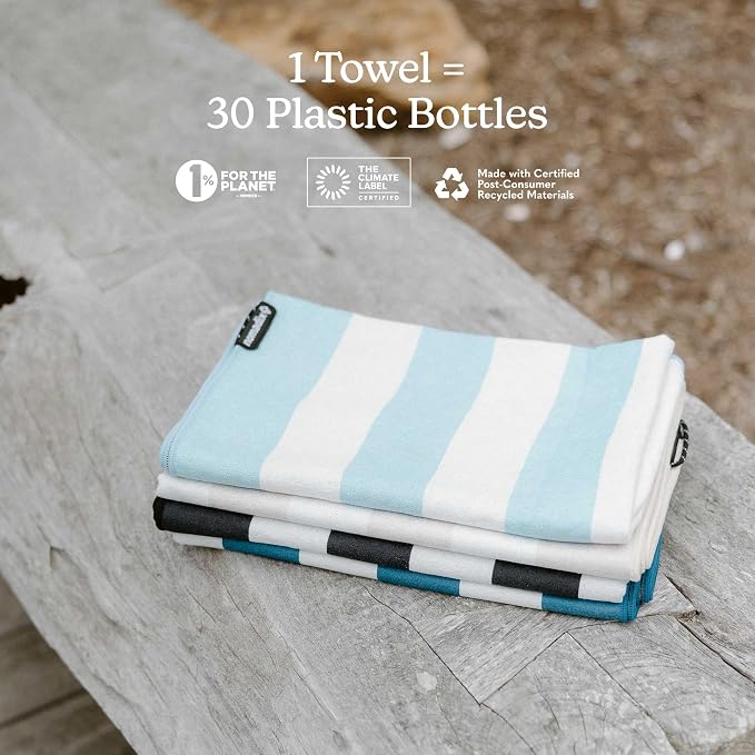 Nomadix Original Towel - Perfect for Beach, Pool, Travel, Camping, Yoga - Made with Recycled Materials - Super Absorbent - Sand Resistant - Cabana Stripe Sky Blue - 72.5x30