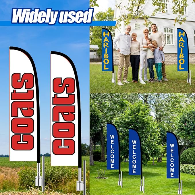 Pelopy 4 Pcs Feather Flag Ground Spike Ground Stake Flag Base Heavy Duty Flags Pole Holder for Outdoor Banner Stakes Fits Poles with 0.65 Inch Inner Diameter, Stake Only (20 Inch)