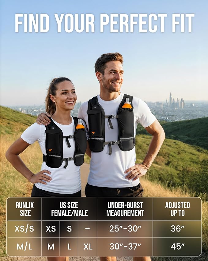 Running Vest for Women Men-Reflective Running Hydration Vest with 500ml Soft Water Bottle, Phone Holder, 2 LED Lights USB Rechargeable-7 Pockets Runners Backpack Marathon