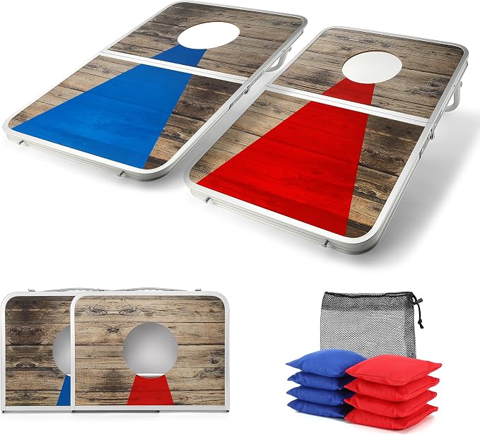 Foldable Lightweight Cornhole Board Set | Aluminum Alloy Edging,2x1.3ft,8 Bean Bags,Portable Corn Hole Games for Adults,for Outdoor Patio Travel Tailgate