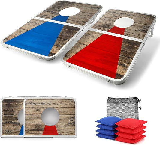 Foldable Lightweight Cornhole Board Set | Aluminum Alloy Edging,2x1.3ft,8 Bean Bags,Portable Corn Hole Games for Adults,for Outdoor Patio Travel Tailgate
