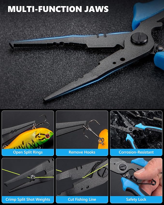 Fishing Tool Kit, Fishing Gear and Gifts for Men | Fishing Plier with Sheath, Fillet Knife, Fishing Scissors, Fish Lip Gripper, Tool Retractor, Keychain Bottle Opener