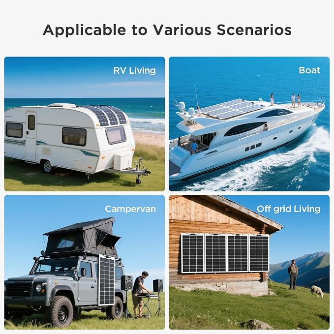 200W Flexible Solar Panel Kit (2x100W), Heat-Reflective White Backsheet, Marine-Grade ETFE Solar Panel, IP68 Waterproof for Motorhome, Boat, Van, Camper, White RVs