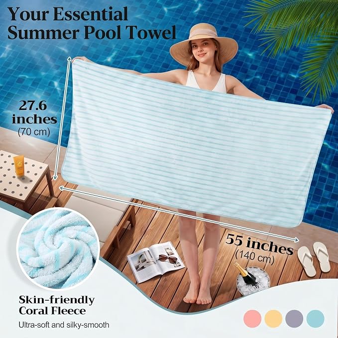 Mindsoft 4 Pcs Microfiber Stripe Bath Towels 27'' x 55'' Soft Highly Absorbent Shower Towels with Hang Loop Large Colorful Light Weight Bathroom Towel Sheet for Beach Travel Spa Gym Camp(Pastel)