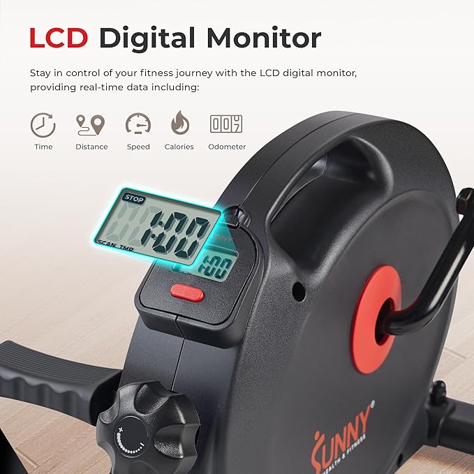 Sunny Health & Fitness Smart Under-Desk Bike Exerciser, Low-Impact Cardio Cycling Equipment for Home/Office, Mini Paddler for Arm/Leg Mobility Training, Free SunnyFit App