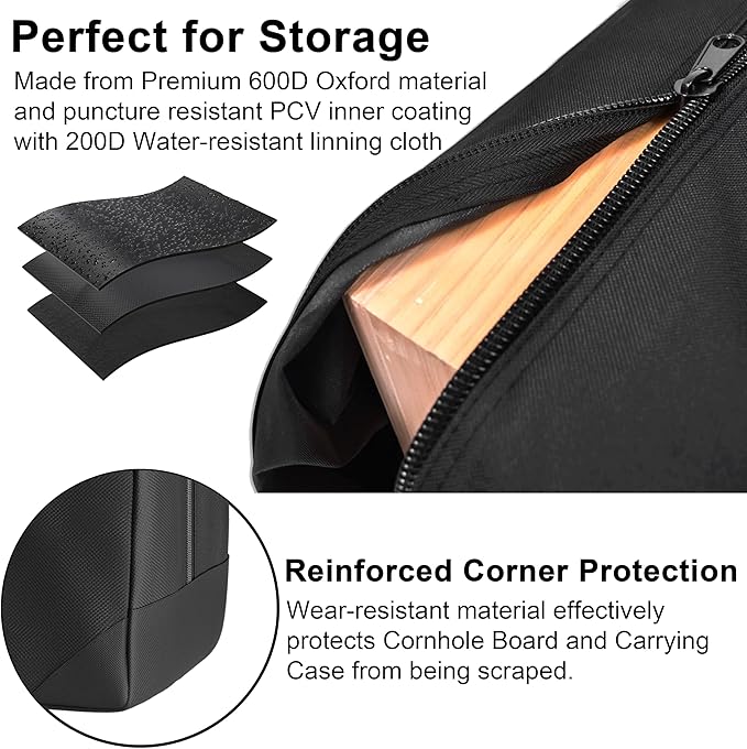 MUCITAGF Cornhole Carrying Case Fits 4' x 2' Regulation Size Board, Heavy-Duty 600D Cornhole Boards Bag with Protective Padded Foam and Extra Pockets for Cornhole Outdoor Games