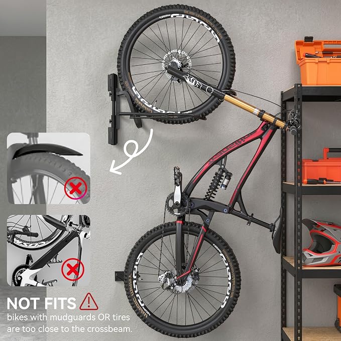 Housolution Swivel Bike Wall Mount, [1 Pack] No Lifting Bike Rack for Wheels Sizes up to 29'', Bike Hangers for Garage, Space-Saving Bike Rack Garage, Bike Hanger for Bikes with Max 3.14'' Tire Width