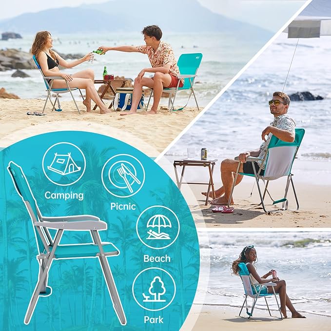 #WEJOY Folding Beach Chair for Adults, Lightweight Beach Chair with Shoulder Straps, High Back Camping Chairs with Hard Armrest, Supports 300lbs for Outdoor Lawn Concert
