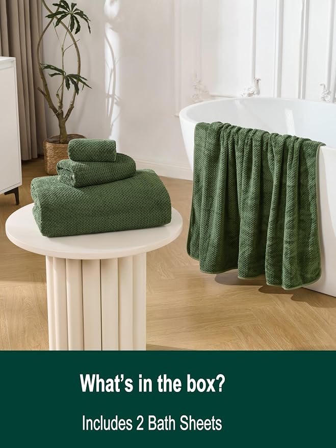 Bath Sheets 40x80 Inches 2-Piece, Extra Large Bath Towels, Soft Absorbent Quick Dry, Microfiber Towels for Bathroom Beach Pool Gym Spa, Olive Green