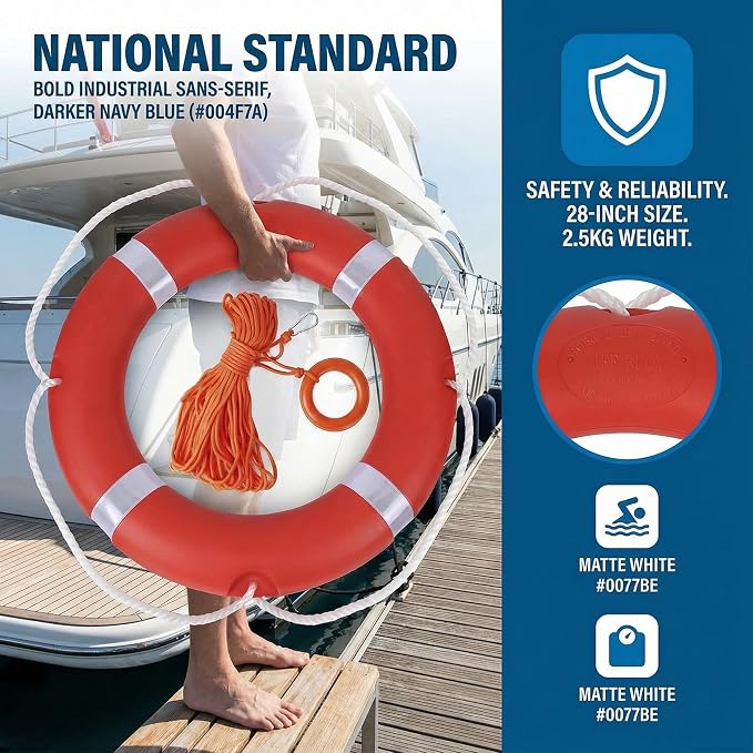 Life Ring Buoy w/ 98.4 FT Floating Rope, Boat & Pool Safety Throw Ring | 23" & 28" Boat Safety, 3.3 lb & 5.5 lb Throwable Flotation Device, HDPE UV-Resistant Boat Safety for Dock & Pool Lake Rescue