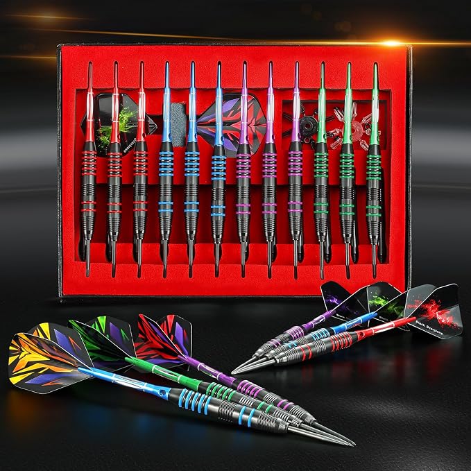 WINSDART Darts Metal Tip Set Professional Metal Darts for Dartboard Steel Tip Darts with Nonslip Iron Barrel Aluminum Dart Shafts,Extra Flights,Dart Sharpener,Gift Box