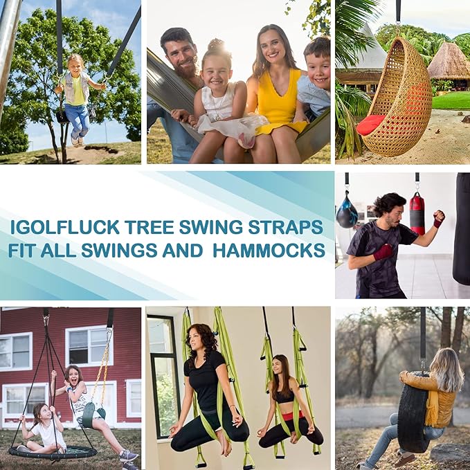 Tree Swing Straps Hanging Kit 4FT/8FT/15FT/20FT/25FT, Extra Long Tree Swing Straps Holds 5500 lbs with Lock Carabiners & Tree Protectors, Safer for All Swing & Hammock (15FT)