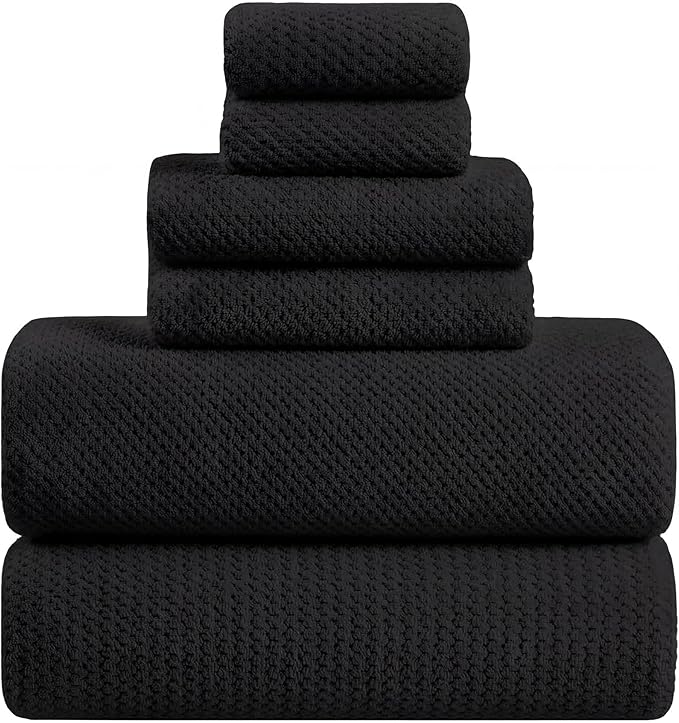 Extra Large Bath Sheets Set 6-Piece, 2 Bath Towels 40x80 Inches, 2 Hand Towels, 2 Washcloths, Soft Absorbent Quick Dry Microfiber Towels for Bathroom Beach Pool Gym Spa, Black
