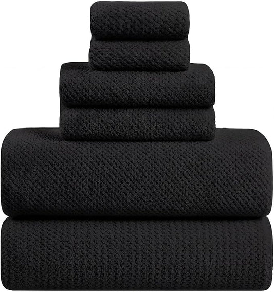 Extra Large Bath Sheets Set 6-Piece, 2 Bath Towels 40x80 Inches, 2 Hand Towels, 2 Washcloths, Soft Absorbent Quick Dry Microfiber Towels for Bathroom Beach Pool Gym Spa, Black