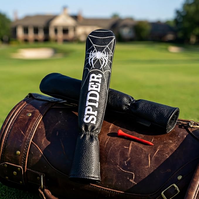 Vesperlux Spider Golf Headcovers Driver Wood Hybrid Iron | Waterproof Leather, Magnetic Putter Cover, Anti-Slip Fit, Full Protection, Durable, Fits Alignment Stick, Men's Golf Gift