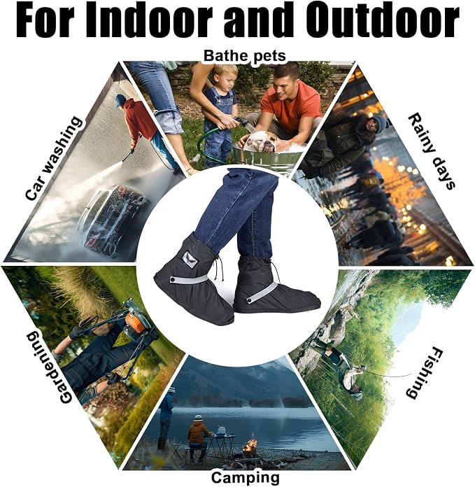 GARGOYLE BELLS Waterproof Rain Cover Boot Non-Slip Shoe Covers with Zipper and Reflector Heavy Duty Reusable Rain Boots for Men Women