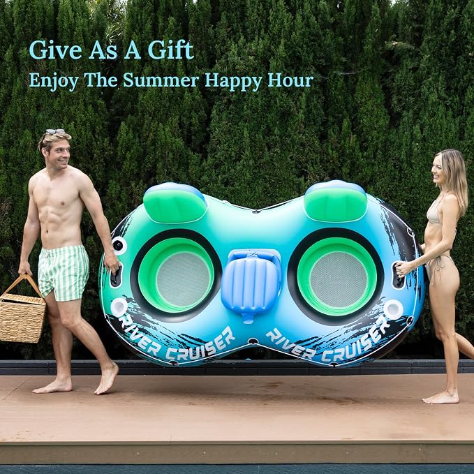 River Tubes for Floating Heavy Duty Inflatable Floating Lounger Premium River Water Rafts Pool Float with Cup Holder Above Lake for Adults