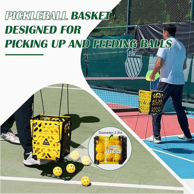 Pickleball Hopper Collector with Wheels, 40 Pickleball Balls Capacity, Lightweight Pickleball Picker Upper, Pickleball Picking Ball Picking Tool.