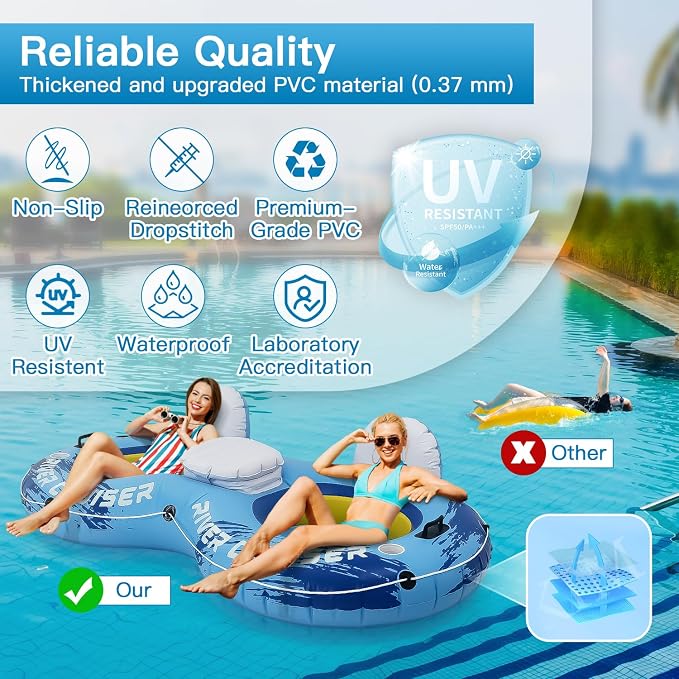 River Tubes for Floating Heavy Duty Inflatable Floating Lounger Premium River Water Rafts Pool Float with Cup Holder Above Lake for Adults