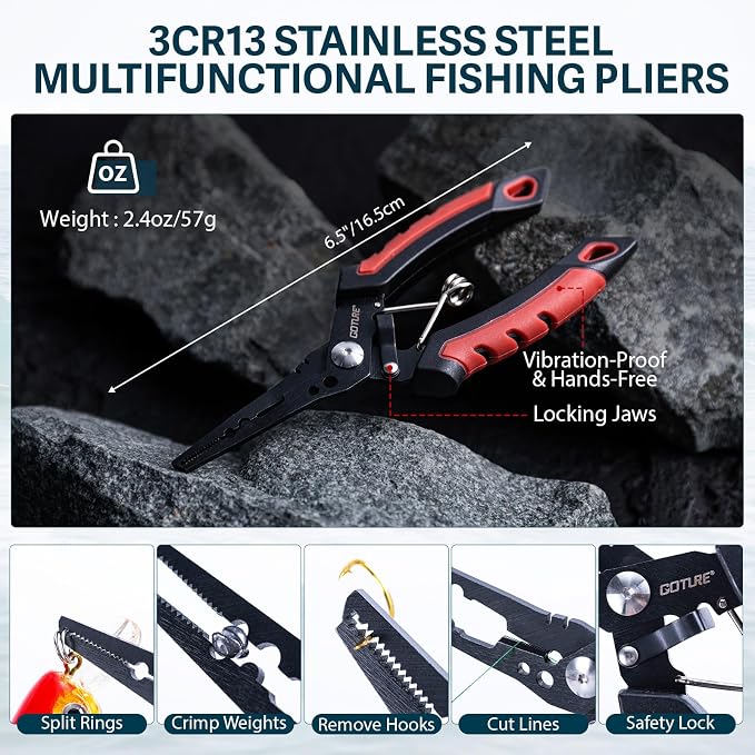 Goture Fishing Lures with Tackle Box and Fishing Tool Kit Set for Men Women, Include Fish plier, Braid Scissors, Fishing Gripper, Fish Ruler with Gift Box