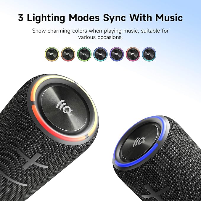 TAZATA Fun 300 30W Portable Bluetooth Speaker, IPX7 Waterproof & Dustproof, Bluetooth 5.3, Deep Bass, TWS Pairing, 8H Battery Life, Stereo HD Sound for Camping, Beach, Outdoor, Travel, Bike - Black