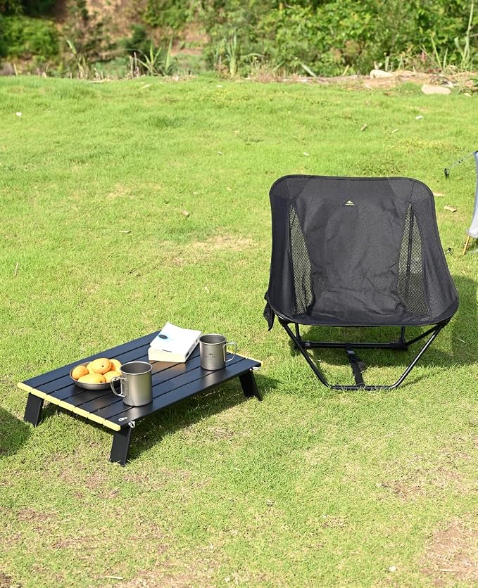 iClimb Low Ultralight Compact Camping Folding Chair with Side Pocket and Carry Bag (Black)
