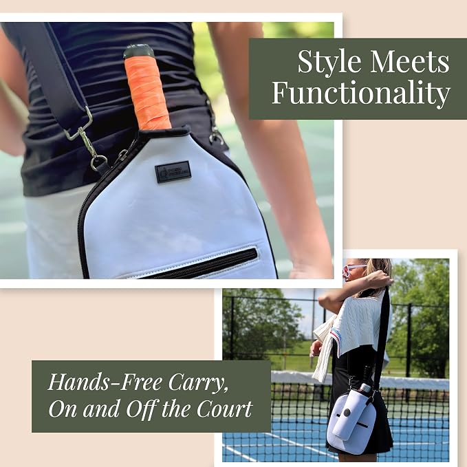Posh Pickler Crossbody Neoprene Pickleball Bag - Paddle Cover with Adjustable Strap, Built-in Pocket for Essentials, Carabiner Fence Clip, Add-On Ready D-Rings, and Durable Design for Everyday Use