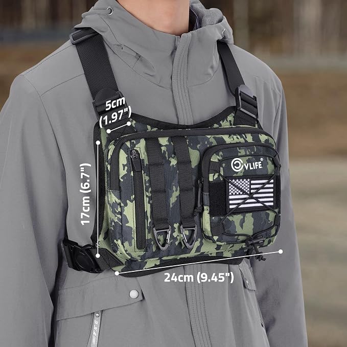 CVLIFE Outdoor Chest Bag for Men, Tactical Chest Pack, Adjustable Running Vest Bag, Lightweight Anti-theft EDC Rig for Hiking