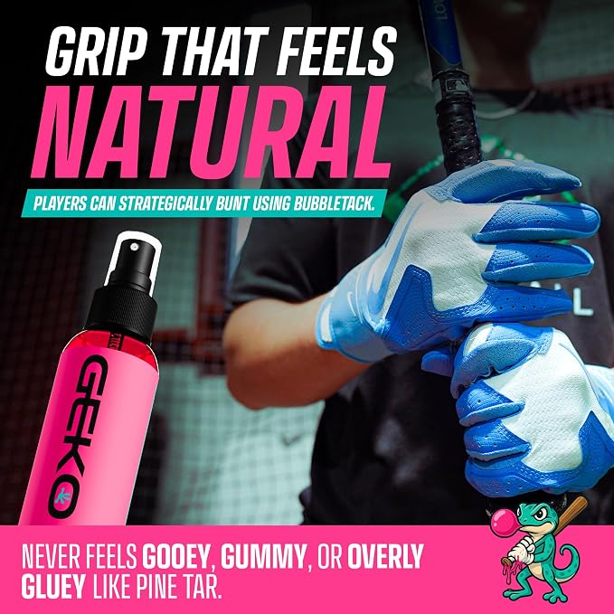 Geko Bubbletack Baseball Grip Enhancer-Water & Plant-Based Pine Tar Alternative, Boost Exit Velo & Bat Control-Non-Hazardous, Non-Aerosol-for Baseball/Softball Bats, Bat Wraps-NOT for Athletic Tape