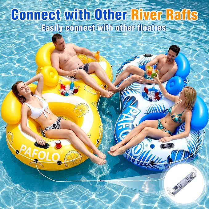 Pool Float Adult,2-Person Large Inflatable River Float, XL River Tubes for Floating Heavy Duty with Mesh Bottom, Comfortable Backrest & 2 Cup Holders & Durable Grab Handles,600 lbs Weight Capacity