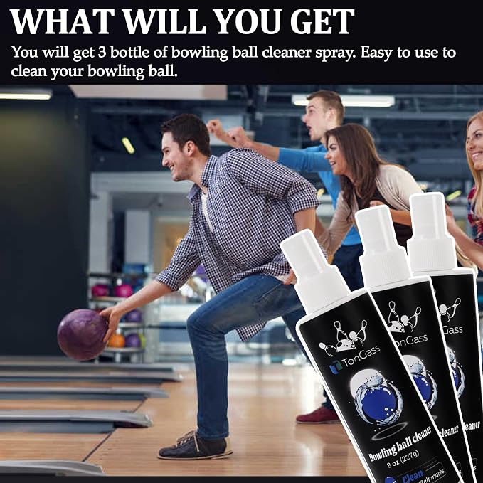 TonGass (3-Pack, Total 24 oz Bowling Ball Cleaner Spray Portable Bowling Cleaner Accessories Bowling Ball Oil Scuff and Belt Mark Cleaner Restores Tack and Prolongs Lifespan of Ball